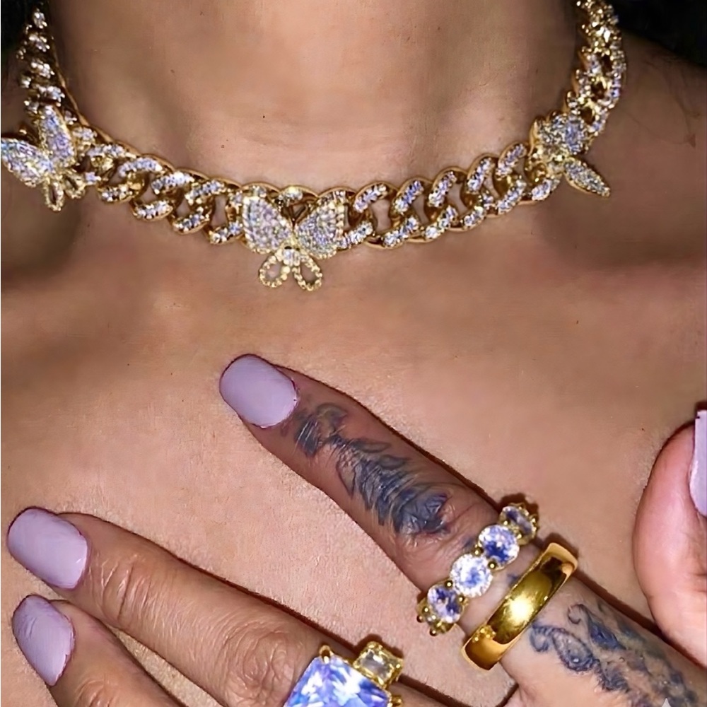 Gold Butterfly Cuban Link Necklace 16inch